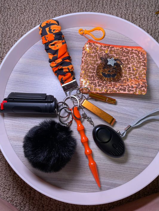 Black Pumpkin Scrunchie Wristlet Keychain Set