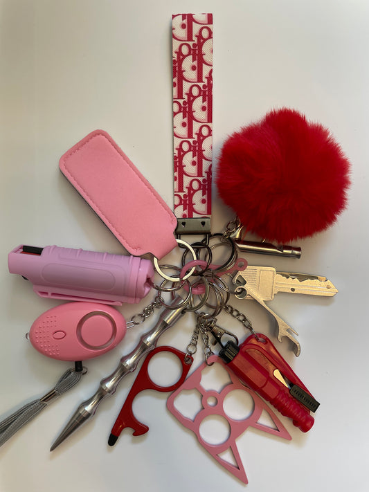 Red & Pink Dior 12 Piece Self Defense Keychain