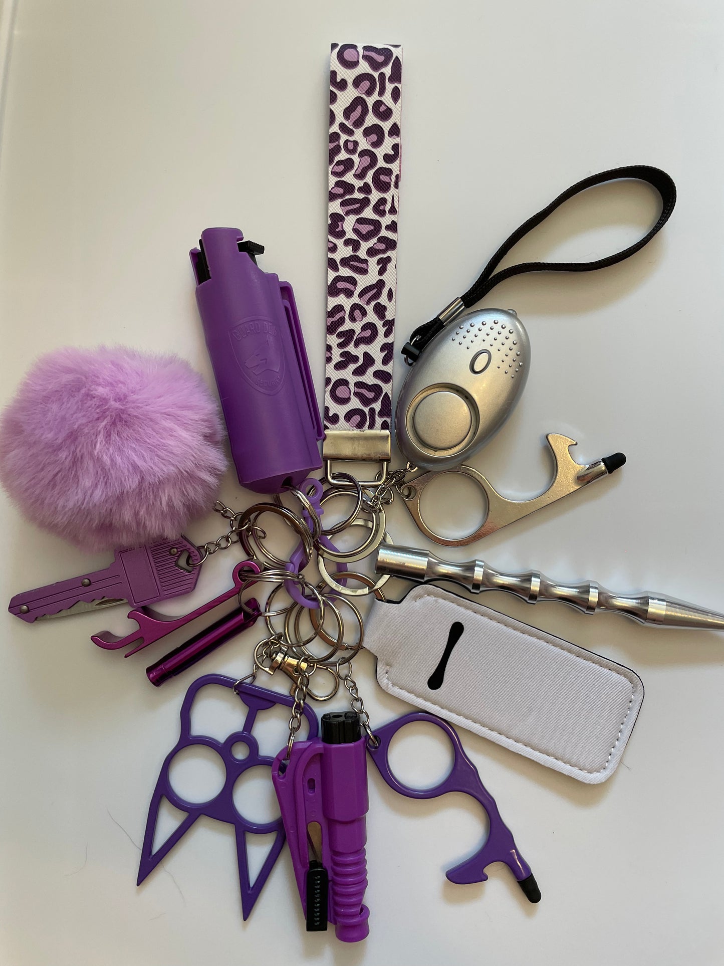 Purple Cheetah 12 Piece Self Defense Keychain