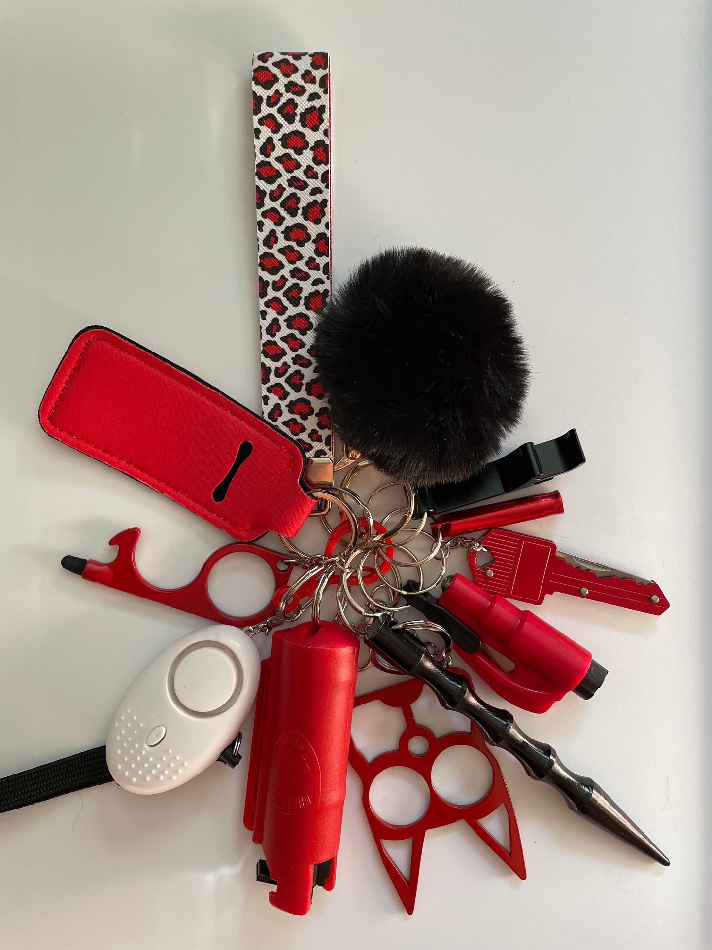 Red & Black Cheetah 12 Piece Self Defense Keychain