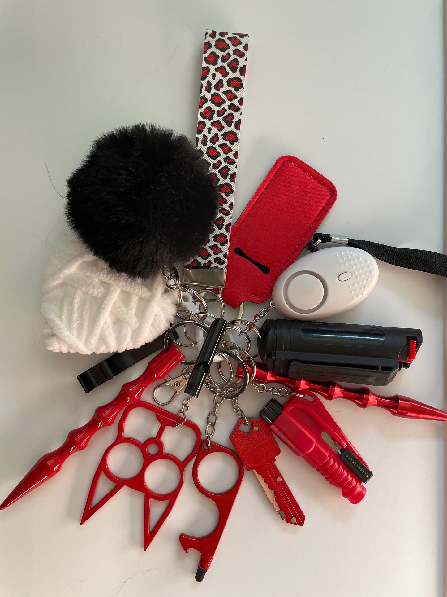 Red & Black Cheetah 12 Piece Self Defense Keychain