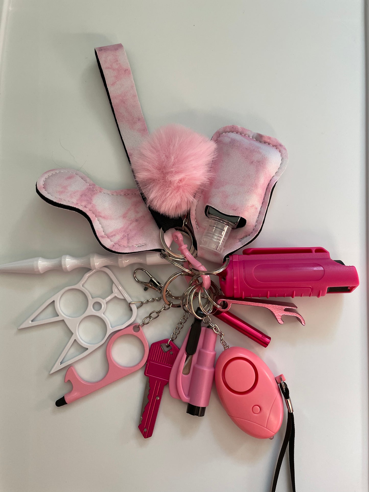 Pink Neoprene 12 Piece Self Defense Keychain