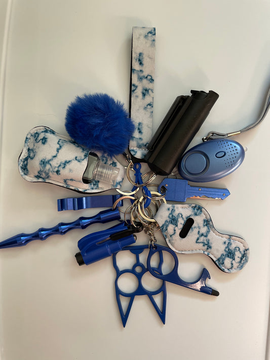 Cloud Blue Neoprene 12 Piece Self Defense Keychain