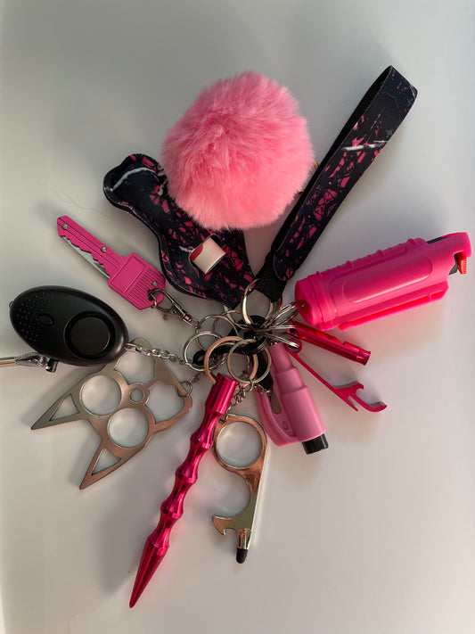 Pink Camo Neoprene 12 Piece Self Defense Keychain