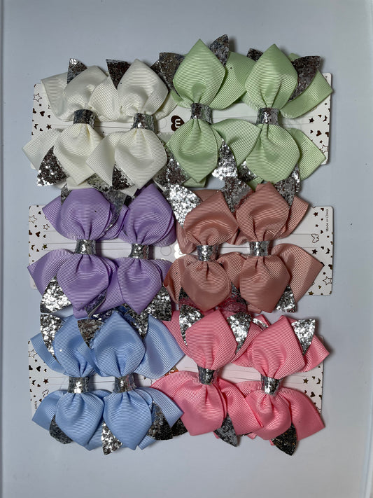 Colored Hair Bow clip with Sparkly Silver